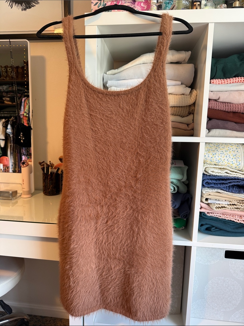 Aerie Mohair Tank Mini Dress Brown Size Large NWOT